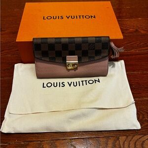 Louis Vuitton Brown Damier and Pink Leather Flap Wallet with Tassel